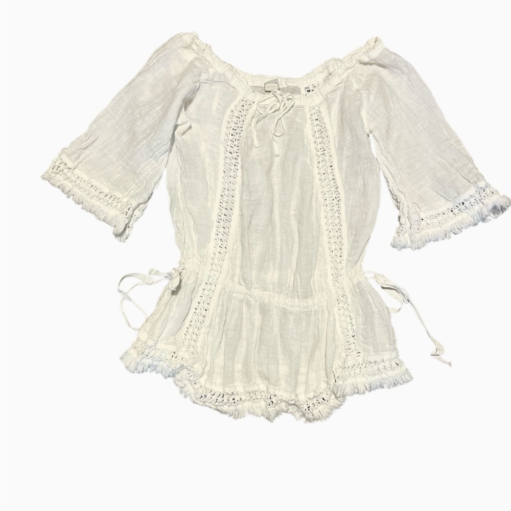 Sunday St. Tropez Antalia Beach Cover-up. Made in France. 100% Linen White Boho